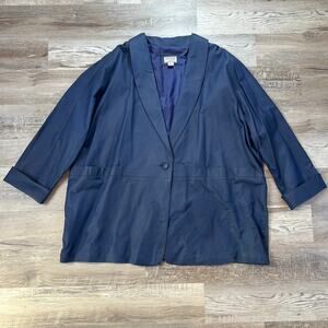 Vintage Venezia Leather Coat Navy Oversized Shawl Collar 90s Minimalist 2X 3X